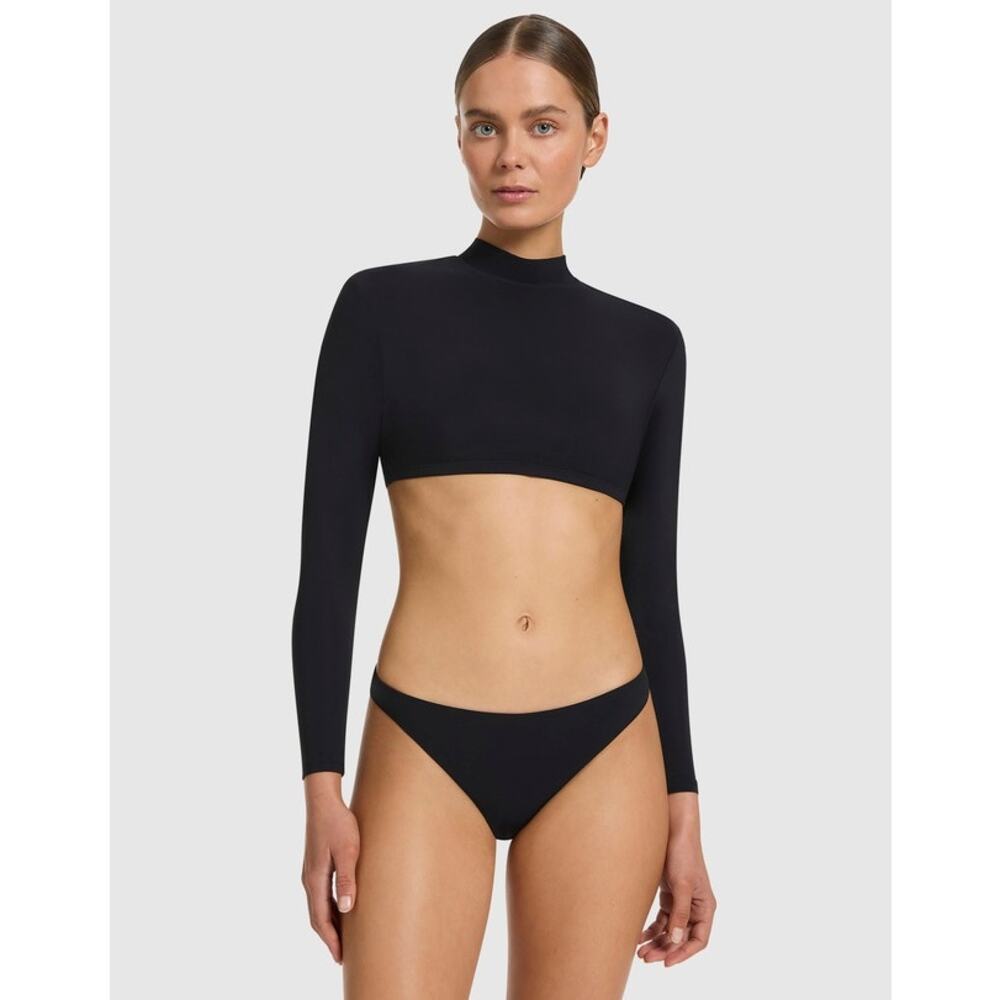 NWT Jets Australia High Neck Long Sleeve Bikini Top Black AU 14 US 10 Swim Sun‎